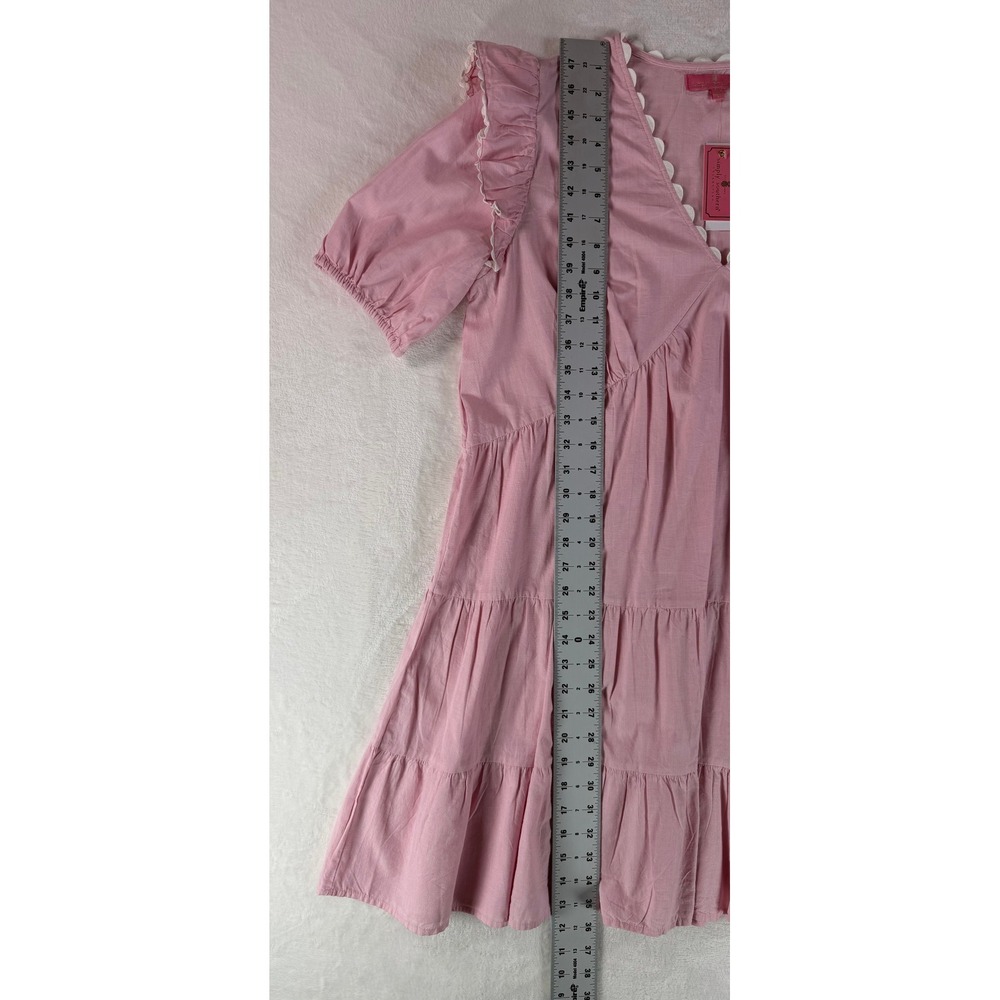 Simply Southern Ric-Rac Tiered Babydoll Dress Women M Pink Boho Ruffle Flowy NWT - Picture 10 of 16